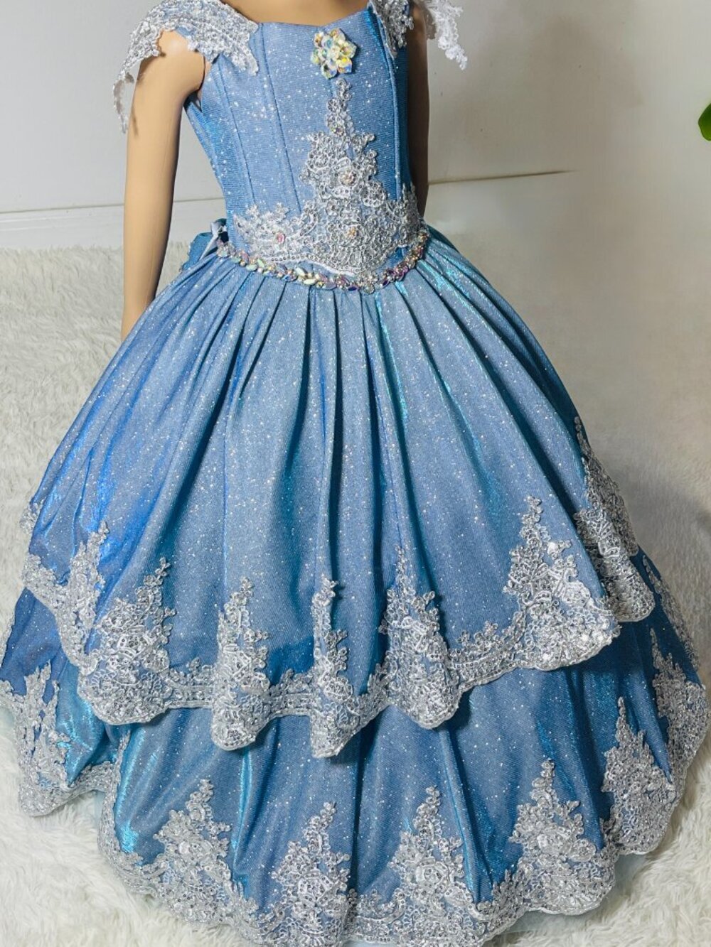 Girls 2-in-1 Blue Princess Dress with Adjustable Corset Back - Picture 3 of 9
